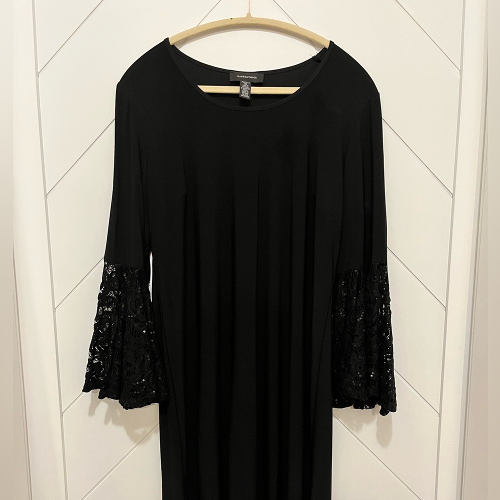 RM Richard’s Black Dress with Lace and Sequin Sleeves
